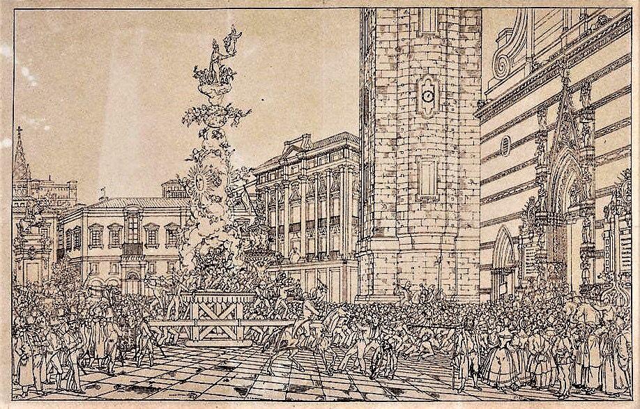 Carro Votivo della Vara: ruotato oggi di 90° e rivolto verso la facciata della Cattedrale