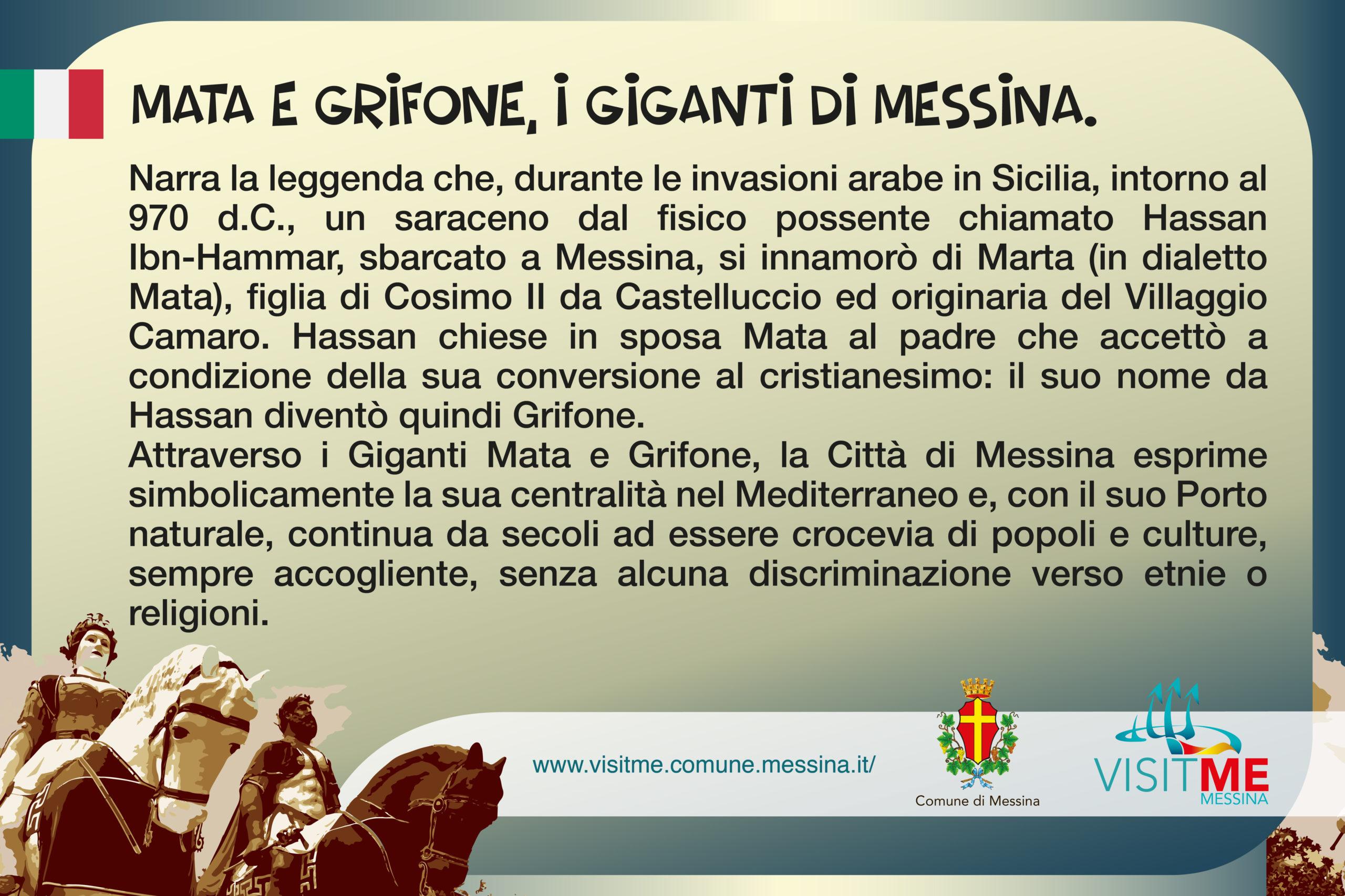 Da oggi posta una targa didascalica alla base dei Giganti Mata e Grifone