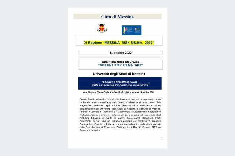 MESSINA RISK SIS.MA. 2022: oggi pomeriggio attività formativa e domani convegno sulla “Scienza e Protezione Civile: dalla conoscenza dei rischi alla prevenzione”