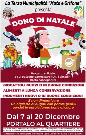 Da oggi sino a martedì 20 dicembre progetto solidaristico "DONO DI NATALE" alla III Municipalità