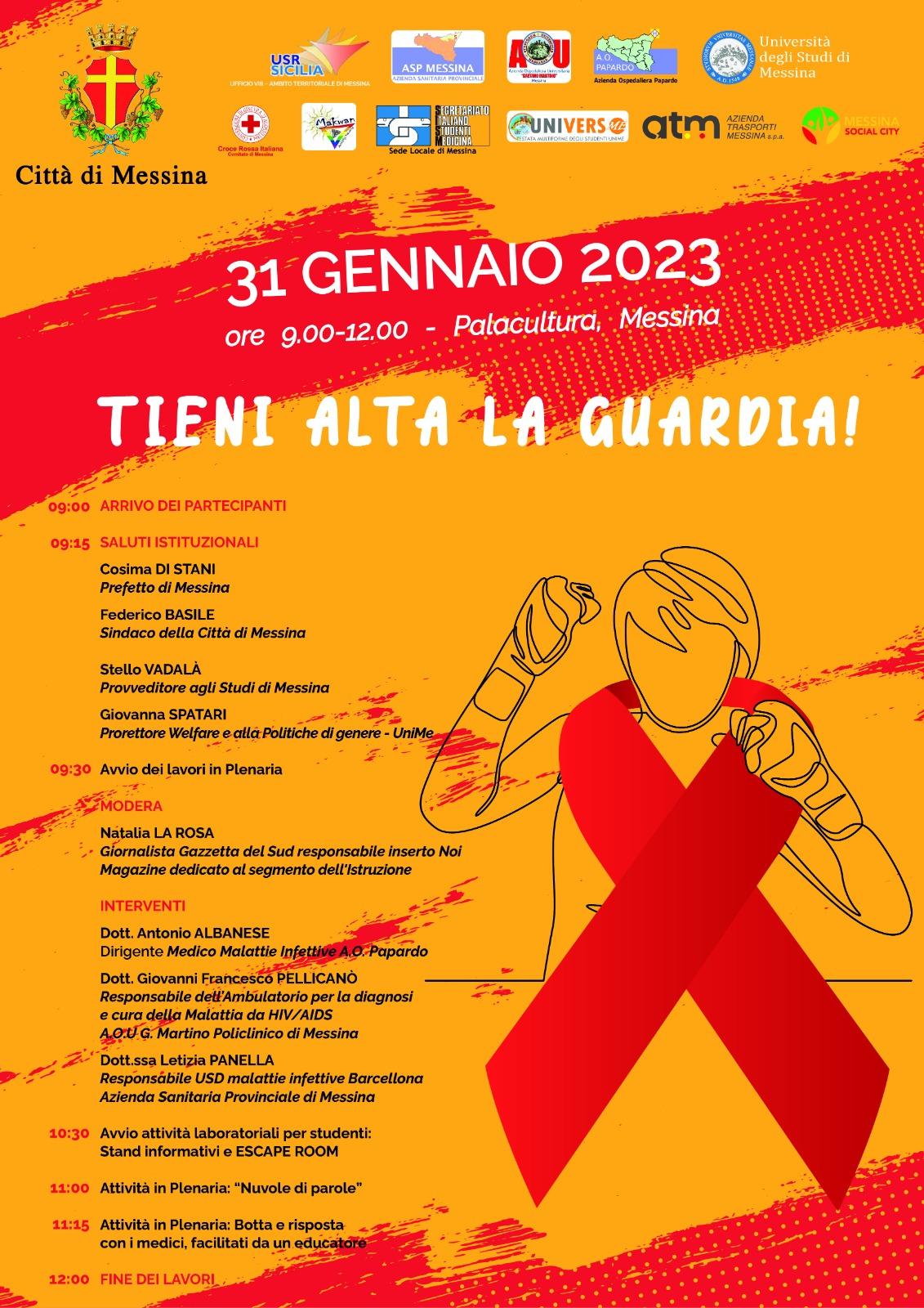 "Tieni alta la guardia!": domani al Palacultura evento di informazione e sensibilizzazione per gli studenti messinesi sul tema dell’AIDS