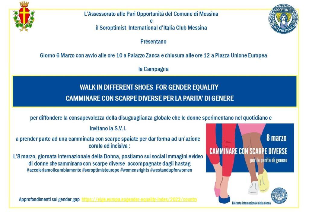 8 marzo Giornata internazionale della Donna: oggi a piazza Unione Europea l’iniziativa “Camminare con scarpe diverse per la parità di genere”