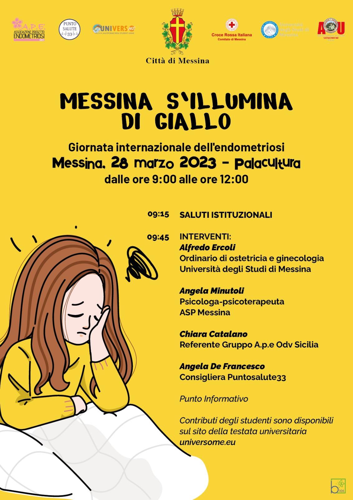 L’Amministrazione Basile aderisce alla IV Giornata nazionale per la sensibilizzazione sull’endometriosi: oggi al Palacultura evento informativo e Palazzo Zanca si illumina del colore giallo